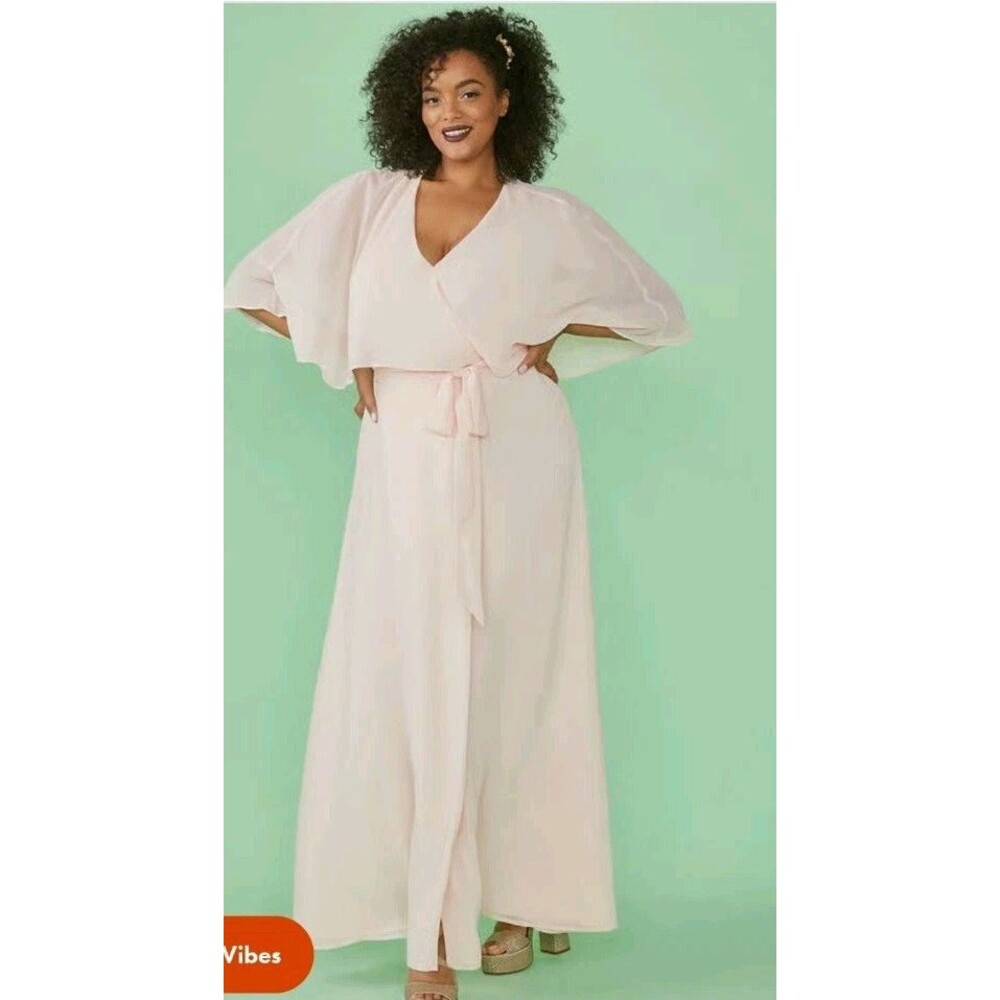 ModCloth Wrapped in Rapture Soft Pink Wrap Dress Maxi Chiffon Capelet Size S NWT